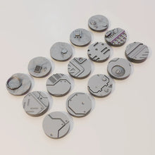 Load image into Gallery viewer, 15 x 27mm Sci-Fi Round Bases for Miniatures - 3d Printed Tabletop Terrain