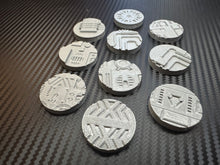 Load image into Gallery viewer, 32mm x 10 Sci Fi Miniature Bases Industrial Base Toppers 3d Printed Tabletop Terrain