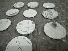Load image into Gallery viewer, 10 x 50mm Sci-Fi Industrial Round Bases for Miniatures - 3d Printed Tabletop Terrain
