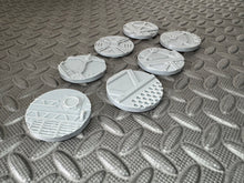 Load image into Gallery viewer, 7 x 50mm Factory Industrial Round Bases Miniatures - 3d Printed Base Toppers