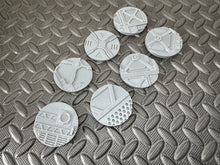 Load image into Gallery viewer, 7 x 50mm Factory Industrial Round Bases Miniatures - 3d Printed Base Toppers