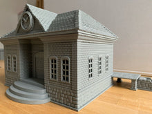 Load image into Gallery viewer, 28mm Railway Station Clock Tower Model Train Station Building with Platform