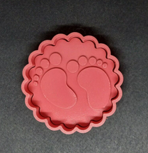 Load image into Gallery viewer, Baby Footprint Circle Cookie Cutter 3D Printed Biscuit Stamp Fondant Baby Shower