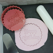 Load image into Gallery viewer, Happy Birthday Circle Cookie Cutter 3D Printed Biscuit Stamp Fondant Icing Cake