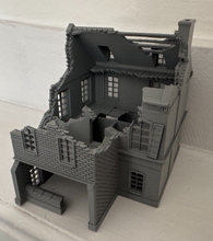 Load image into Gallery viewer, 28mm Destroyed Town House in as Destroyed State with Porch Wargaming Building