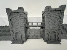 Load image into Gallery viewer, Fortified Medieval Gatehouse & Palisade Viking Saxon Terrain 3D Printed 28mm