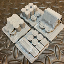 Load image into Gallery viewer, Tycho Starport Cargo Crates Barrels Containers Terrain Scenery  SciFi Wargaming 28mm 3d Printed Props