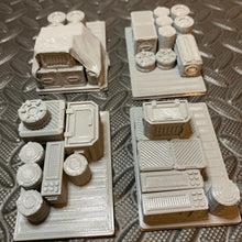 Load image into Gallery viewer, Tycho Starport Cargo Crates Barrels Containers Terrain Scenery  SciFi Wargaming 28mm 3d Printed Props