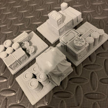 Load image into Gallery viewer, Tycho Starport Cargo Crates Barrels Containers Terrain Scenery  SciFi Wargaming 28mm 3d Printed Props