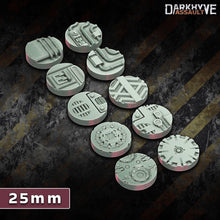 Load image into Gallery viewer, 10 x 25mm Sci Fi Miniature Bases Industrial Base Toppers 3d Printed Tabletop Terrain