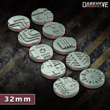 Load image into Gallery viewer, 32mm x 10 Sci Fi Miniature Bases Industrial Base Toppers 3d Printed Tabletop Terrain