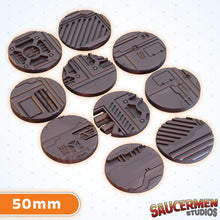 Load image into Gallery viewer, 10 x 50mm Mining Rig Sci-Fi Base Toppers for Miniatures - 3d Printed Terrain