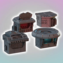 Load image into Gallery viewer, Flatline City Sci-Fi City Market Stalls Buildings Scenery Scatter Terrain 28mm 3D Printed