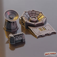 Load image into Gallery viewer, Radio Satellite Tech Scatter Pack Supply Depot Wargaming Sci-Fi 28mm 3D Printed