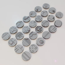 Load image into Gallery viewer, 27 x 32mm Sci-Fi Round Bases for Miniatures - 3d Printed Tabletop Terrain