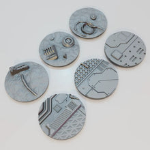 Load image into Gallery viewer, 6 x 60mm Sci-Fi Industrial Round Bases Miniatures - 3d Printed Tabletop Terrain