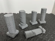 Load image into Gallery viewer, Battle Scarred Stone Columns - Ruined Block Pillars 28mm Scatter Terrain Scenery