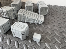 Load image into Gallery viewer, Shipping Container and Sci Fi Cargo Pack of 8 - 28mm - 32mm 3D Printed in Grey