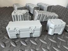 Load image into Gallery viewer, Shipping Container and Sci Fi Cargo Pack of 8 - 28mm - 32mm 3D Printed in Grey