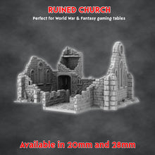 Load image into Gallery viewer, Ruined Church Skirmish Terrain for World War Fantasy Medieval Scenery 20mm 28mm