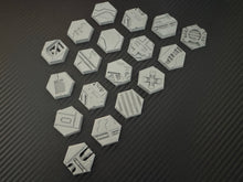 Load image into Gallery viewer, Hex Bases for Miniatures 18 x 30mm - Sci-Fi Industrial Base Toppers 3D Printed