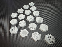 Load image into Gallery viewer, Hex Bases for Miniatures 18 x 30mm - Sci-Fi Industrial Base Toppers 3D Printed