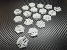 Load image into Gallery viewer, Hex Bases for Miniatures 18 x 30mm - Sci-Fi Industrial Base Toppers 3D Printed