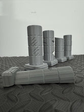 Load image into Gallery viewer, Battle Scarred Stone Columns - Ruined Block Pillars 28mm Scatter Terrain Scenery