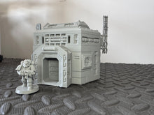 Load image into Gallery viewer, Futuristic Tattoo Shop Sci-Fi 28mm 3D Printed in Grey Cyberpunk Style