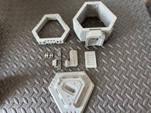 Load image into Gallery viewer, Futuristic Tattoo Shop Sci-Fi 28mm 3D Printed in Grey Cyberpunk Style