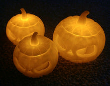 Load image into Gallery viewer, Halloween Pumpkins With Tealights x3 Small Medium Large 3d Print Jack O Lantern