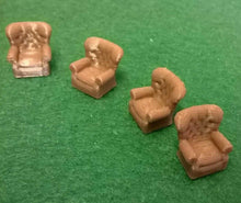Load image into Gallery viewer, 4 x Leather Style Armchairs Brown 3D Printed OO Gauge Model Railway Dolls House