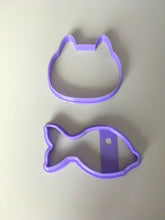 Load image into Gallery viewer, Cat Face and Fish Shaped 3D Printed Cookie Cutter Stamp Baking Biscuit Tool