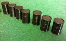 Load image into Gallery viewer, 10 x Oil Drums OO Gauge Models Lineside Railway Scenery Black Industrial Barrels
