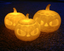 Load image into Gallery viewer, Halloween Pumpkins With Tealights x3 Small Medium Large 3d Print Jack O Lantern