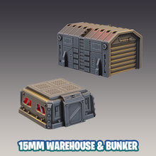 Load image into Gallery viewer, 15mm Defence Bunker &amp; Warehouse Building Wargaming Sci-Fi 3D Printed in Grey
