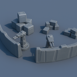 Desert Scatter Terrain Sci Fi Style Containers Gun Turrets 28mm 3D Printed
