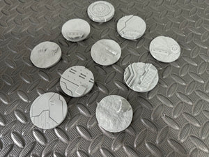 10 x 50mm Sci-Fi Industrial Round Bases for Miniatures - 3d Printed Tabletop Terrain