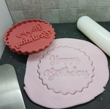 Load image into Gallery viewer, Happy Birthday Circle Cookie Cutter 3D Printed Biscuit Stamp Fondant Icing Cake
