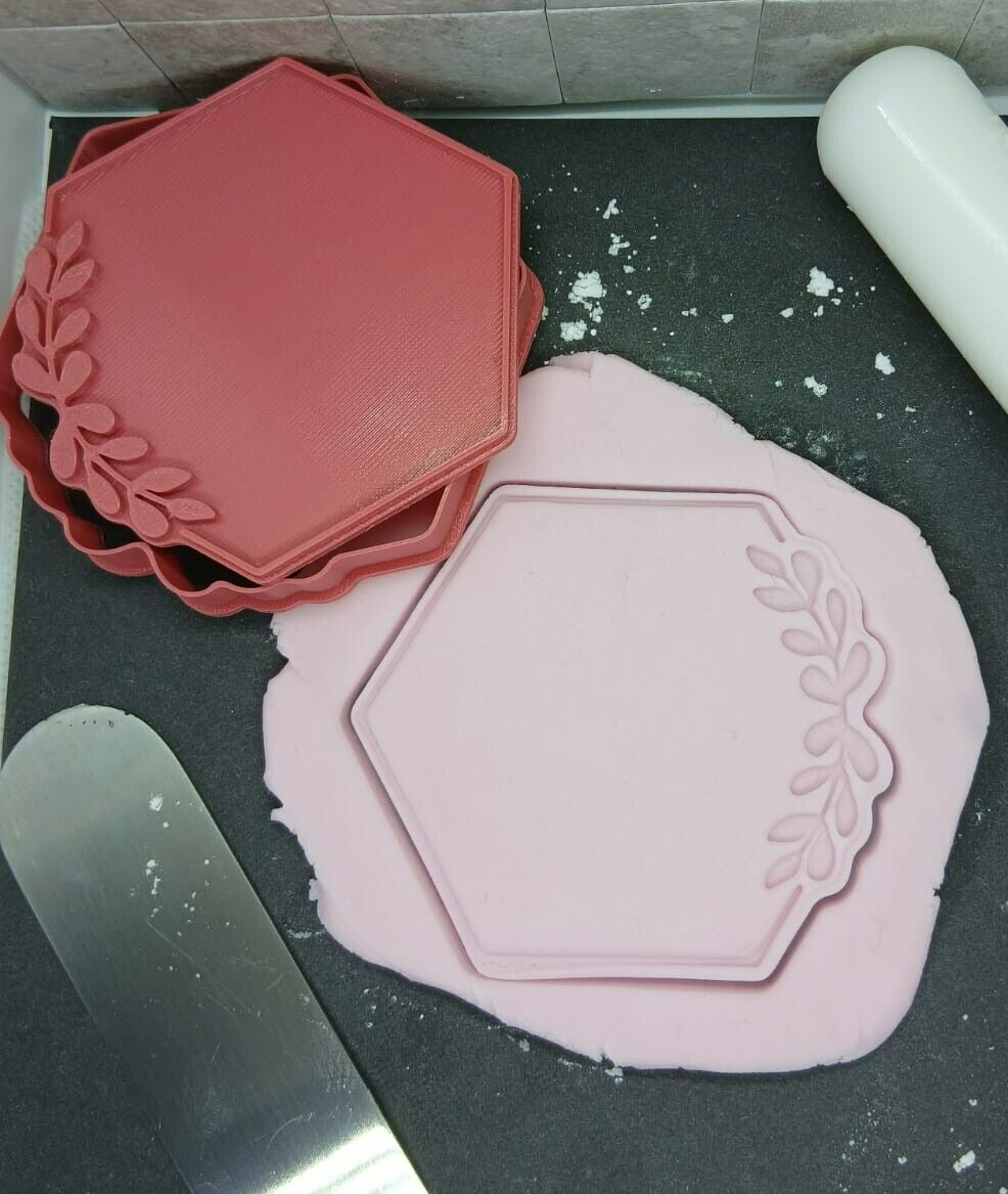 Hexagonal Cookie Cutter With Foliage 3D Printed Biscuit Stamp Fondant Icing Cake