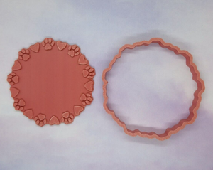 Hearts and Paws Circular Cookie Cutter 3DPrinted Biscuit Stamp Fondant Cake