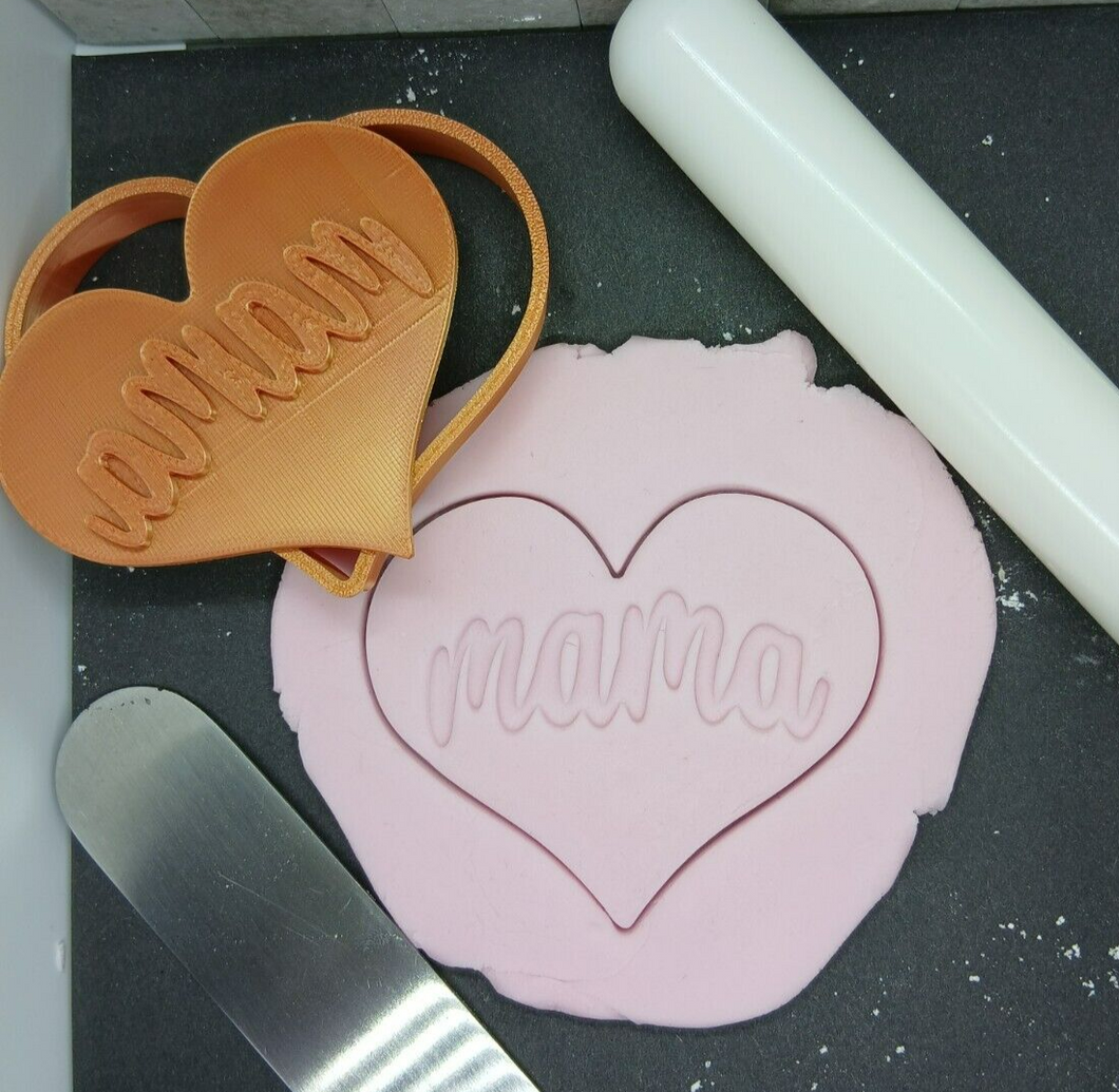 Mama Heart Shape Cookie Cutter 3DPrinted Biscuit Stamp Fondant Icing Mothers Day