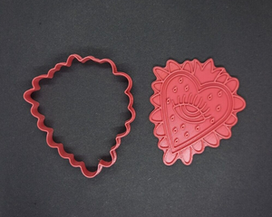 Patterned Heart with Eye Cookie Cutter 3D Printed Biscuit Stamp Fondant Icing