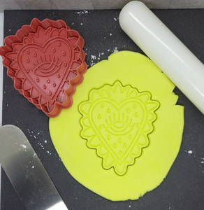 Patterned Heart with Eye Cookie Cutter 3D Printed Biscuit Stamp Fondant Icing