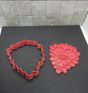 Patterned Heart with Eye Cookie Cutter 3D Printed Biscuit Stamp Fondant Icing