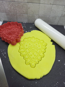 Patterned Heart with Eye Cookie Cutter 3D Printed Biscuit Stamp Fondant Icing