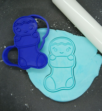 Load image into Gallery viewer, Gingerbread Man in Stocking Christmas Cookie Cutter 3D Printed Biscuit Stamp0
