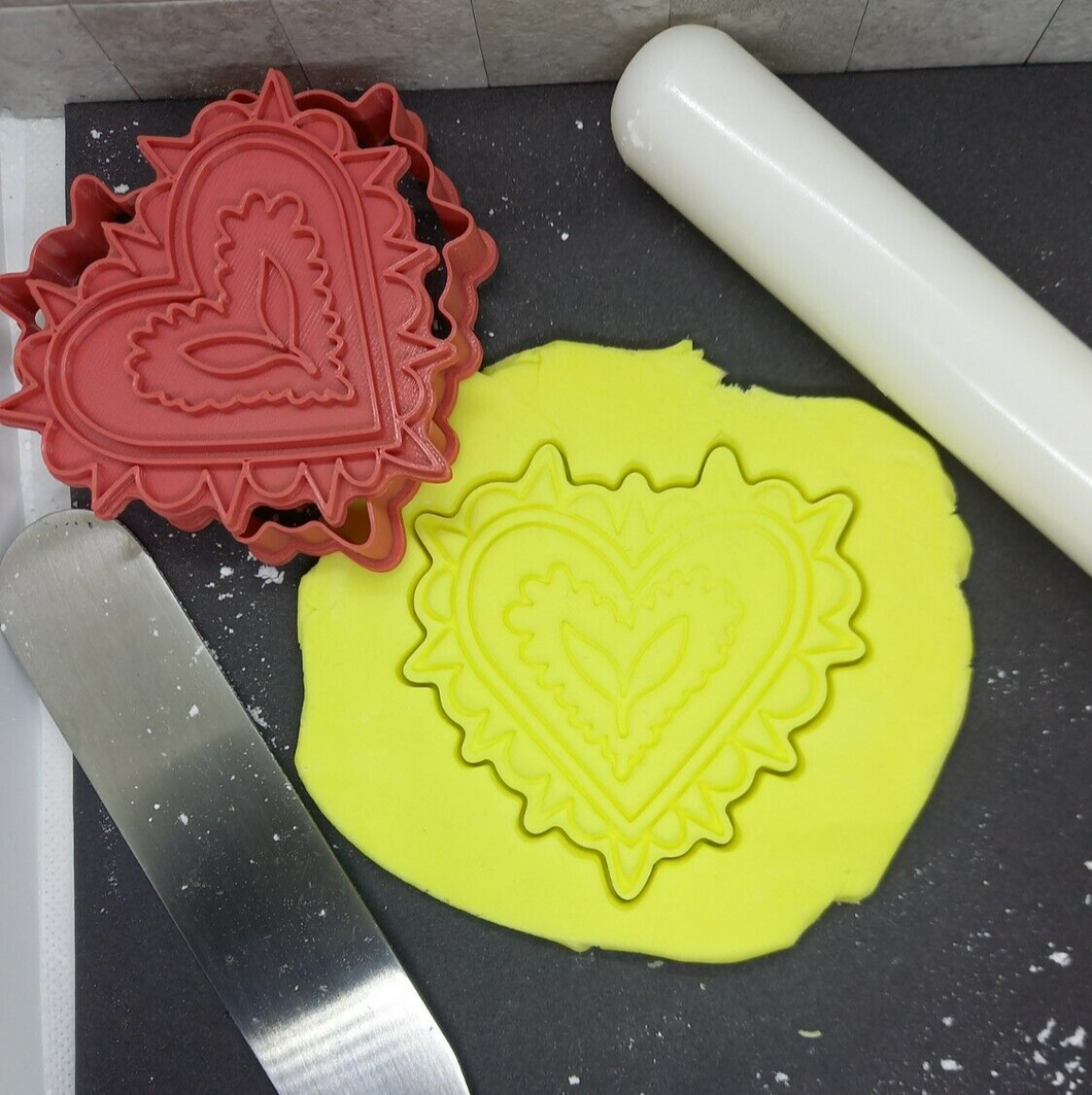 Patterned Heart Cookie Cutter 3D Printed Biscuit Stamp Fondant Icing Cake Decor