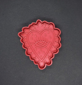 Patterned Heart with Eye Cookie Cutter 3D Printed Biscuit Stamp Fondant Icing