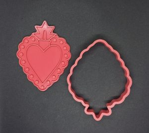 Patterned Heart with Crown Cookie Cutter 3D Printed Biscuit Stamp Fondant Icing
